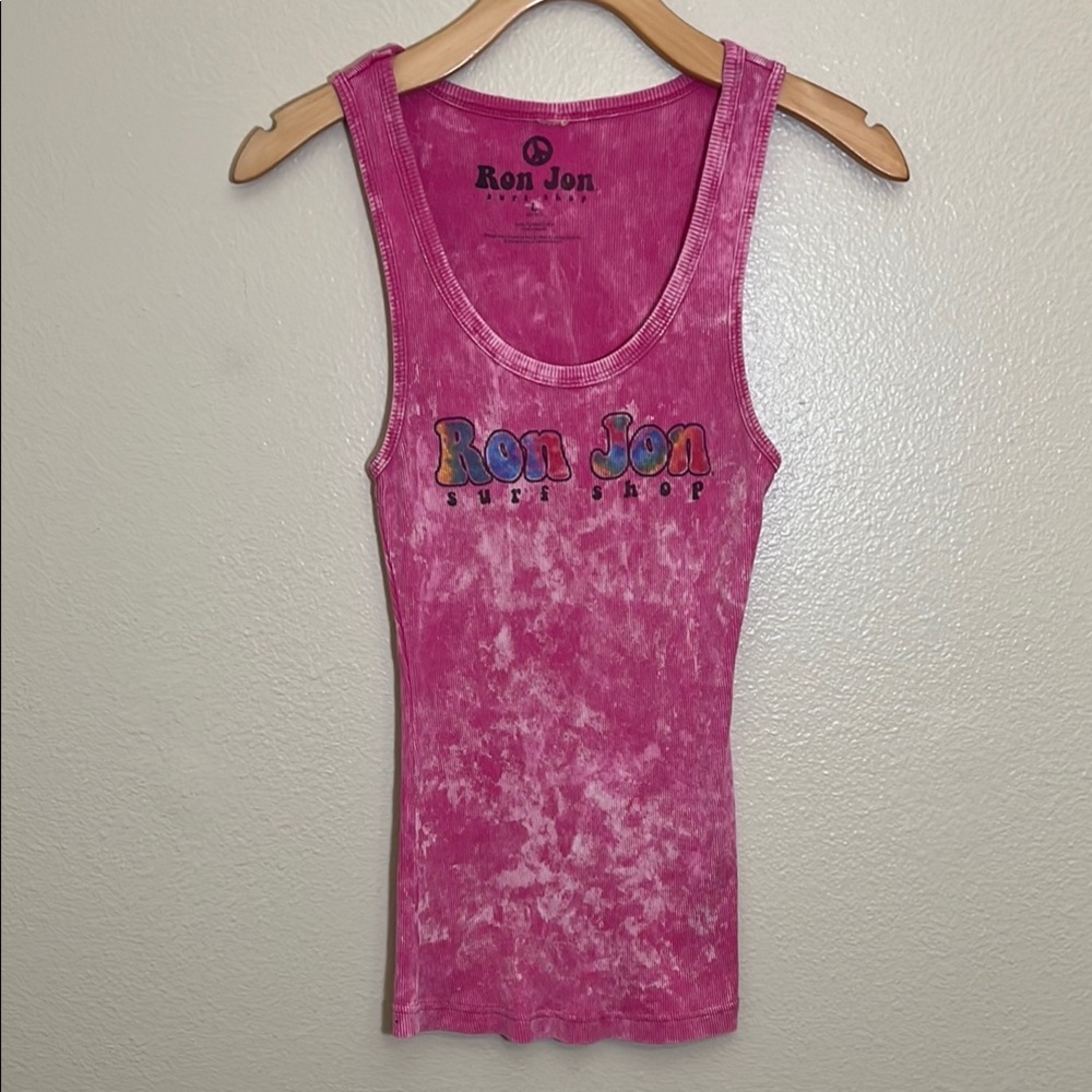 Ron Jon Surf Shop Pink Graphic Fitted Sleeveless Tank Top